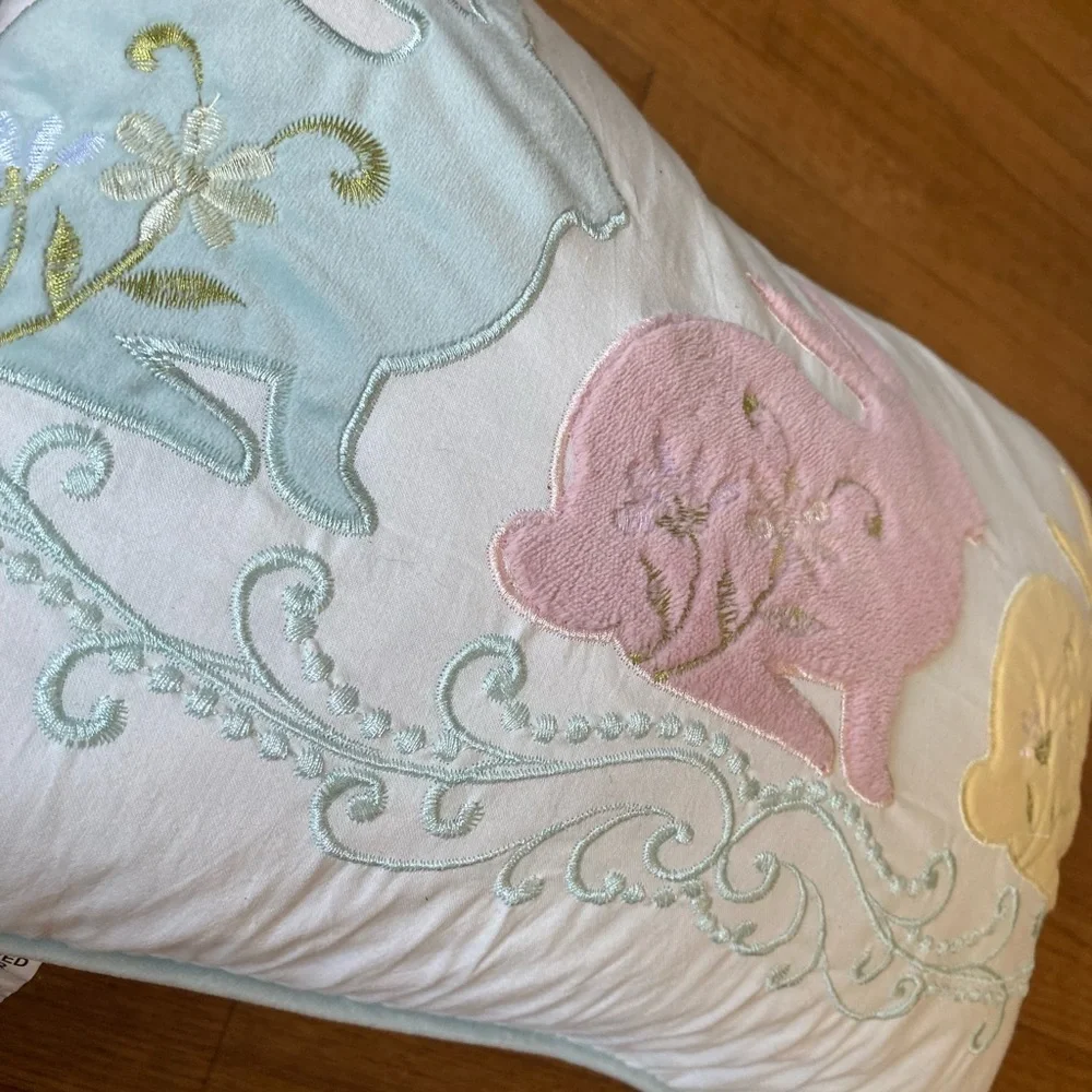 NWT Secret Celebrity White Pillow fluffy textured pastel bunnies & embroidered